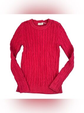Croft&Borrow 100% Cotton Cable Knit Sweater Womens Small Red Crewneck Classic